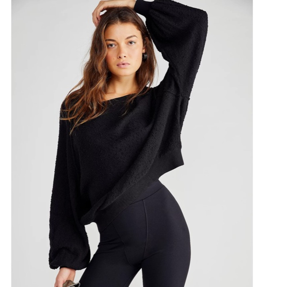 Free People Sweater Womens Sz S Found My Friend Textured Black Pullover